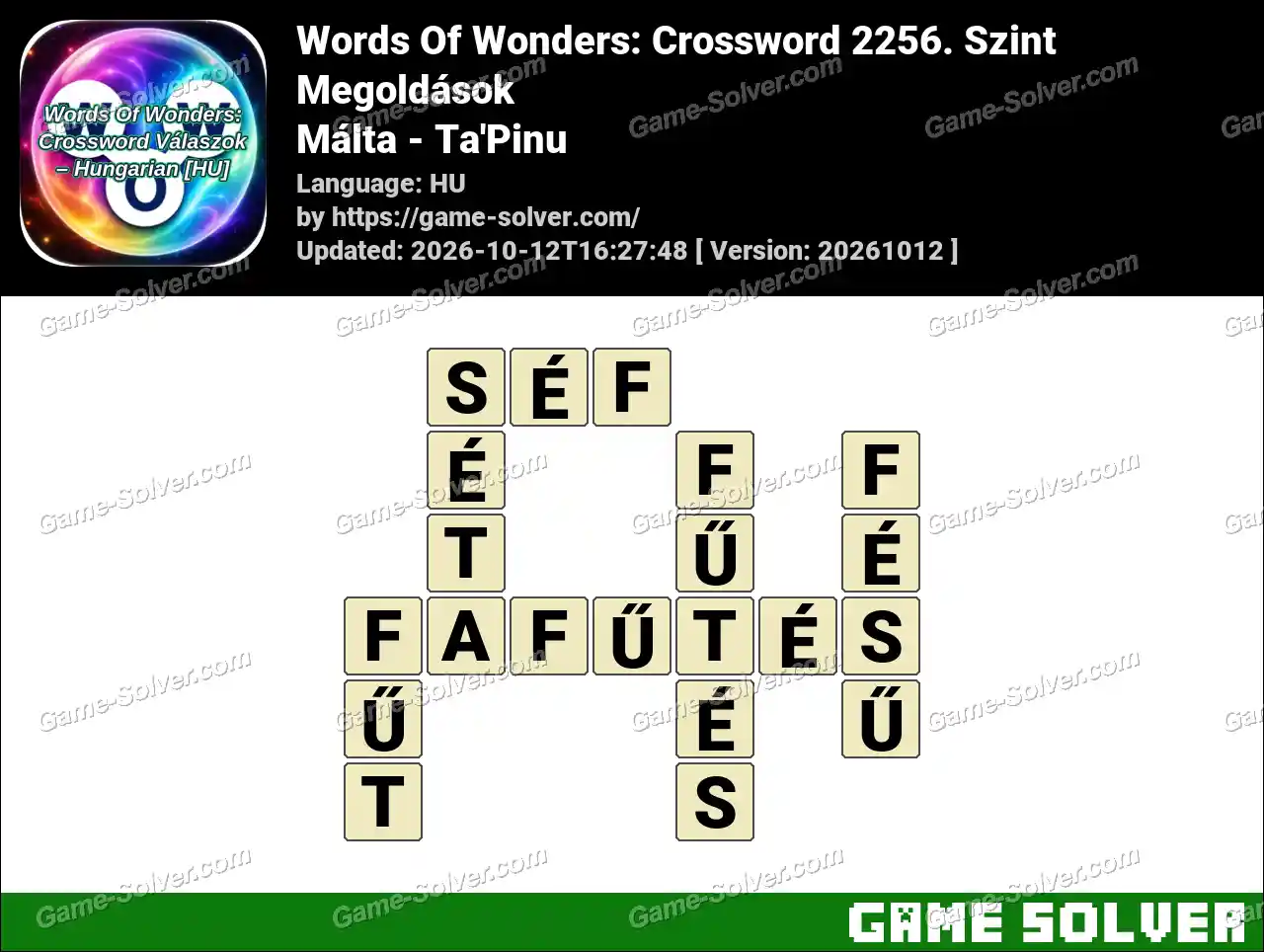 Words Of Wonders: Crossword 2256. Szint Megoldások – Málta – Ta’Pinu